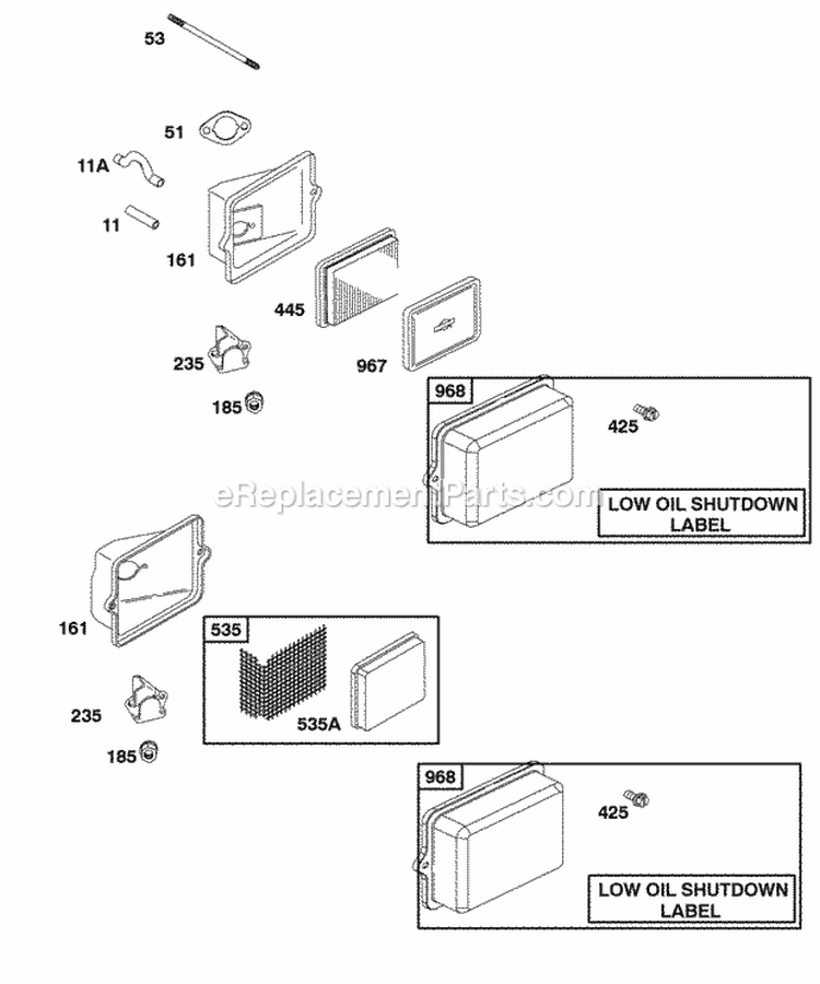 Air Cleaner Diagram and Parts List for 117432-0552-A1  Briggs and Stratton Engine